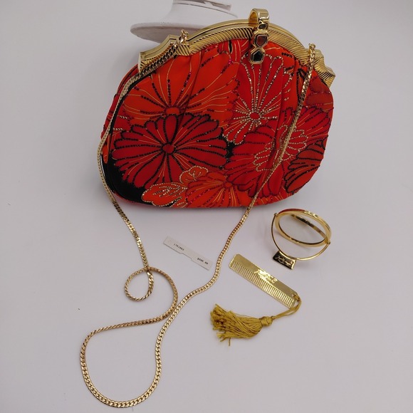 Vtg Judith Leiber Minaudière Bag Purse 70s 80s Gold Comb & Mirror Italy crystals - Picture 11 of 11
